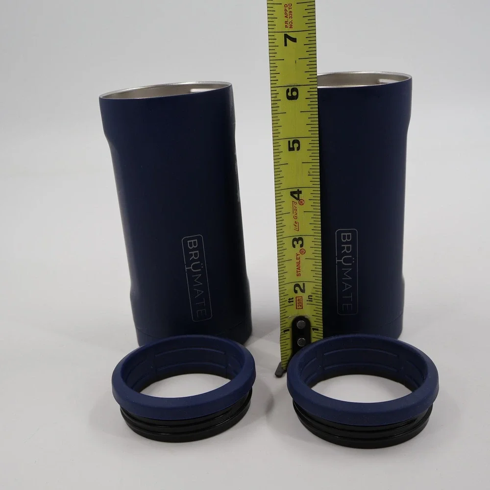 BruMate Hopsulator Slim Can Cooler Set 2 Navy Blue 12oz PRESS Seltzer Insulated
